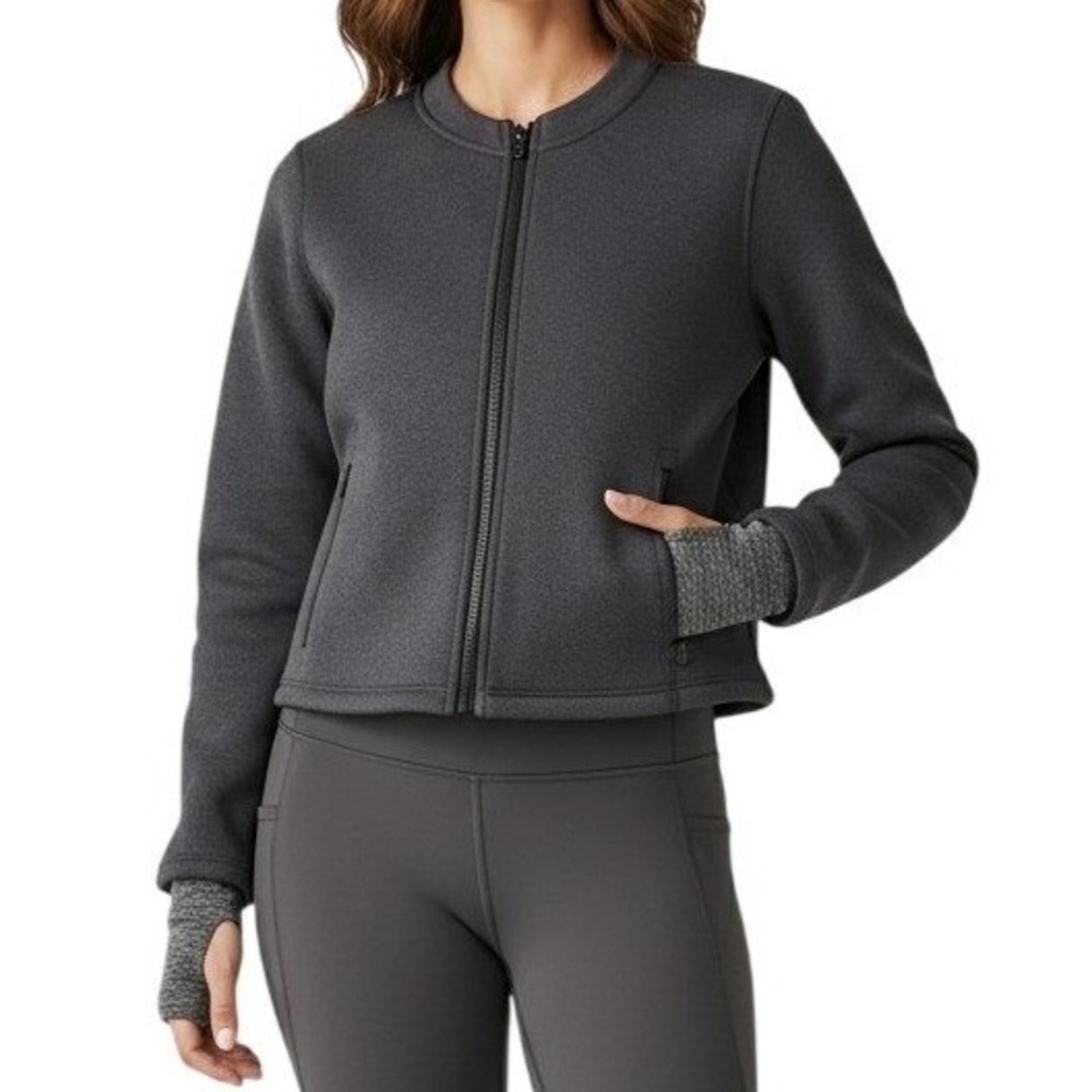 SWEATY BETTY Jacket Cropped Scuba Running Grey Women's Medium Pockets Zip Up‎
